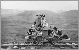 Rail cart trip with dog in Alaska