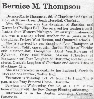 Bernice Marie Thompson . Married Ferris Thompson. Had a daughter Lois Ann Thompson..