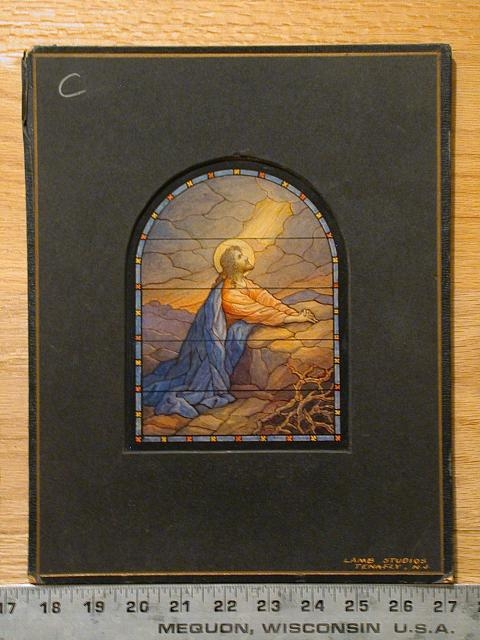 [Design drawing for stained glass window with Beatific...