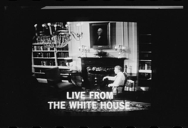[President Jimmy Carter on television during his first...