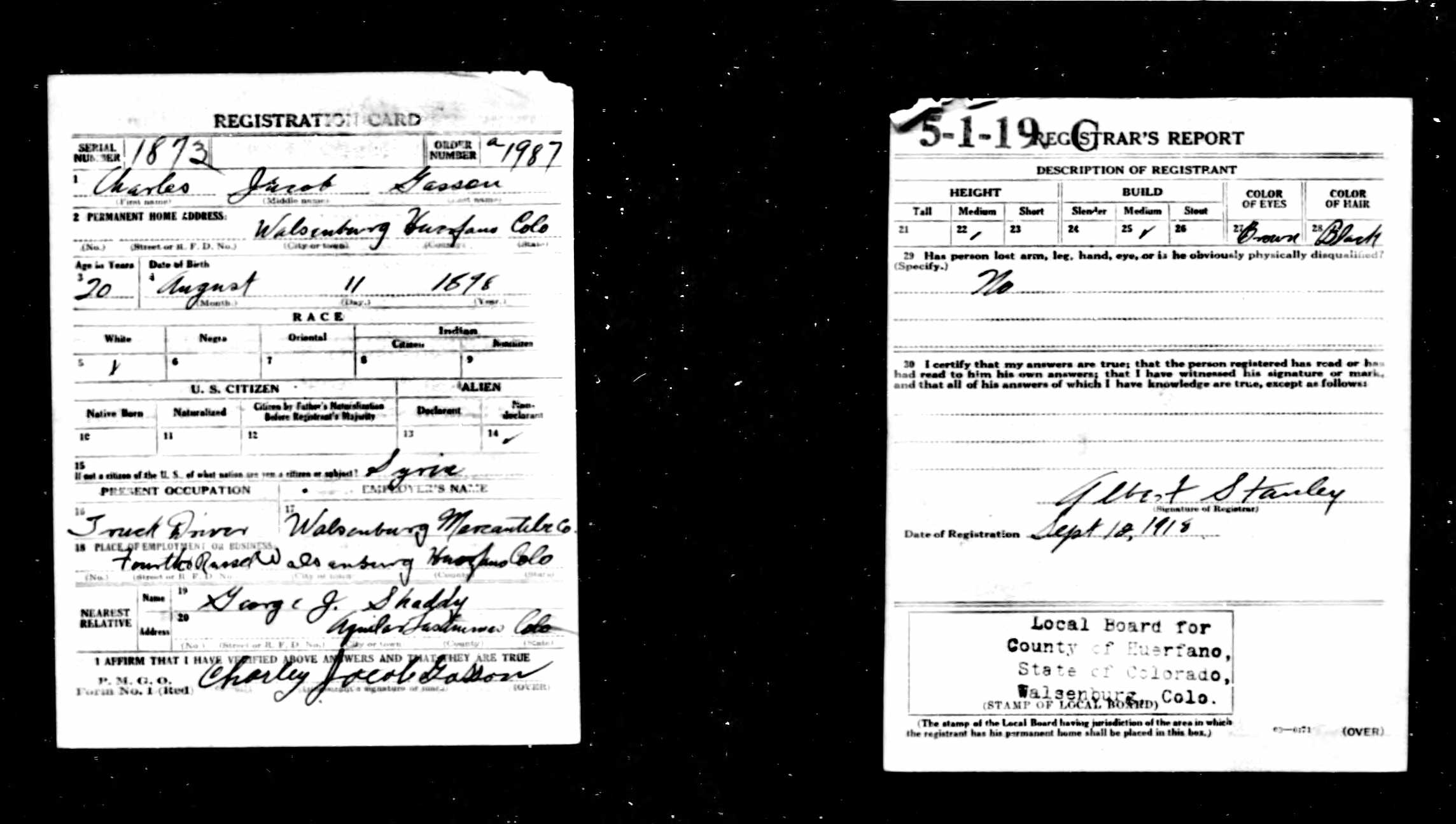 Charles Jacob Gasson, draft 
