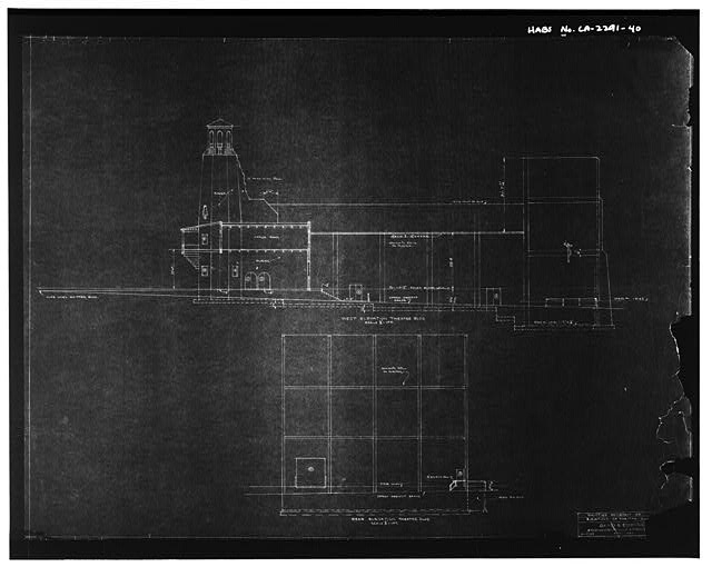 40. WEST AND REAR ELEVATION OF THEATER - Whittier...