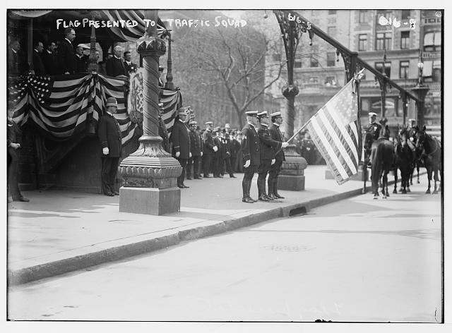 Traffic Squad Review, flag presented to squad, New York