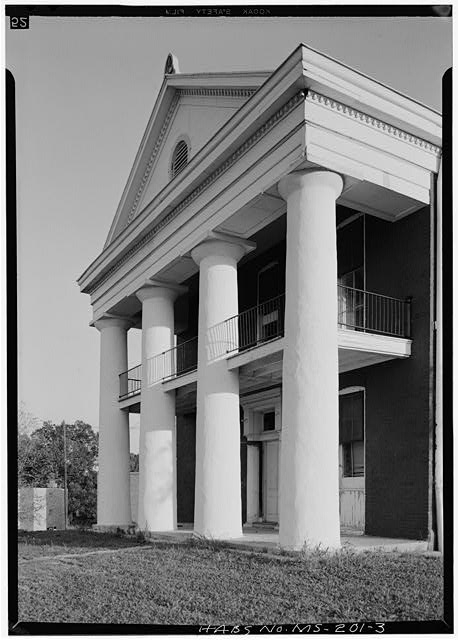 Northwest front from west, detail of portico - Alcorn...
