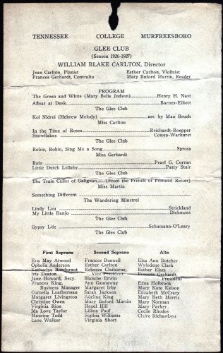 TN College Glee Club Program 1926-27