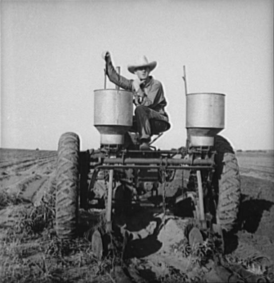 Tractor operator in western cotton fields