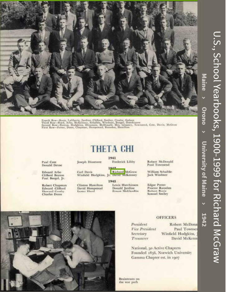 Richard Bernard McGraw--U.S., School Yearbooks, 1900-1999(University of Maine 1942 a)
