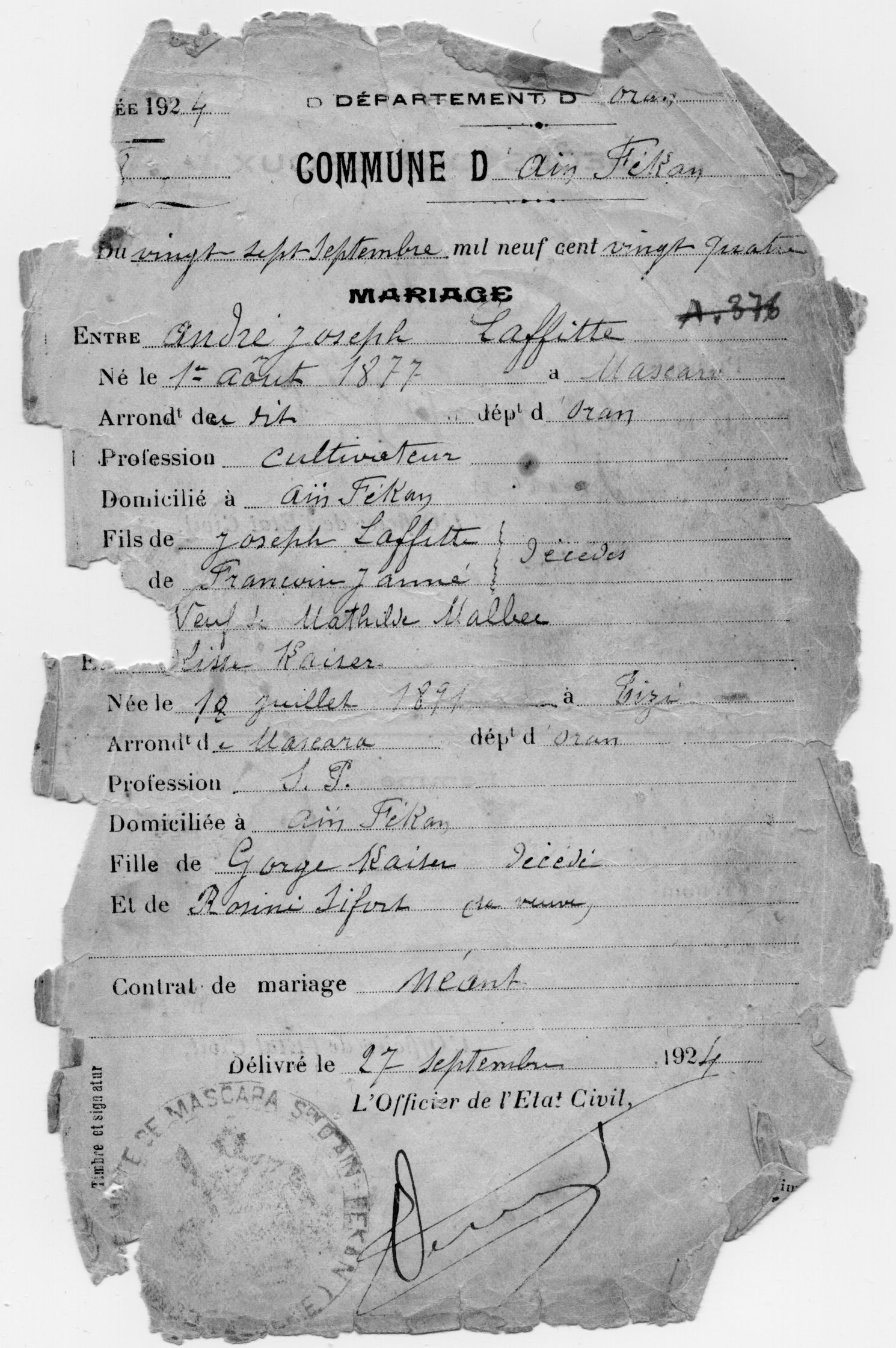 Andre Joseph Laffitte Document