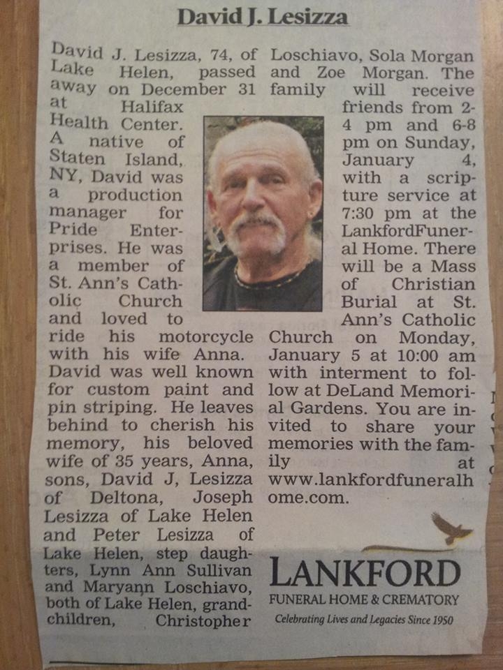 David J. Lesizza obituary