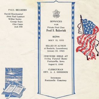 Funeral card of Fred Bakerink