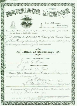 1902 Marriage Lic. - John Cox/Sarah Cox