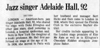 Adelaide Hall Obituary