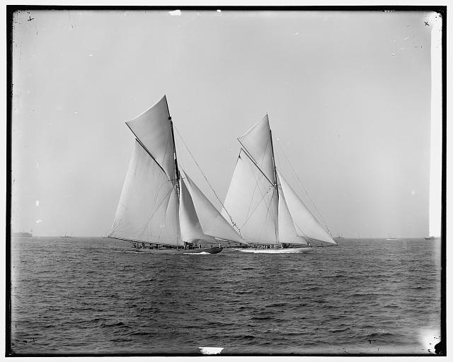Shamrock and Columbia maneuvering for the start