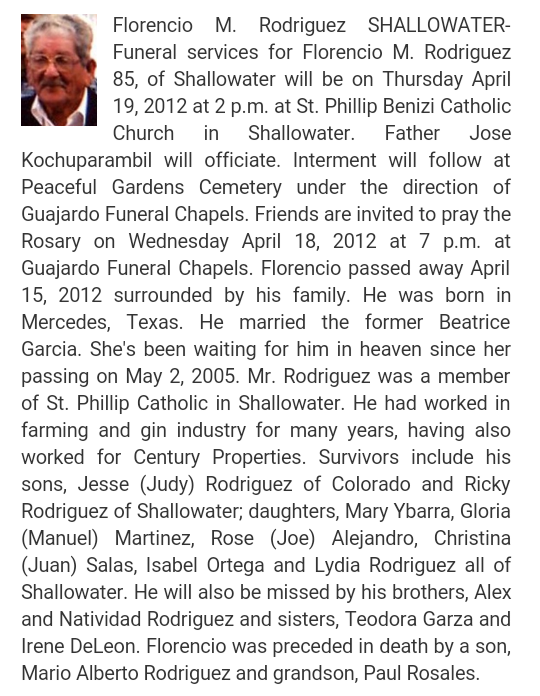 Florencio Rodriguez obituary