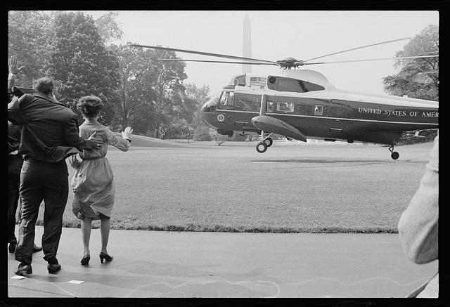 [Helicopter takes off from the White House lawn as First...
