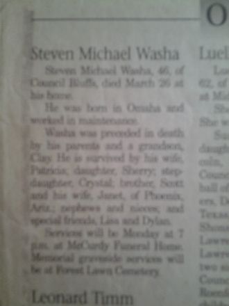 Steven M Washa Obituary