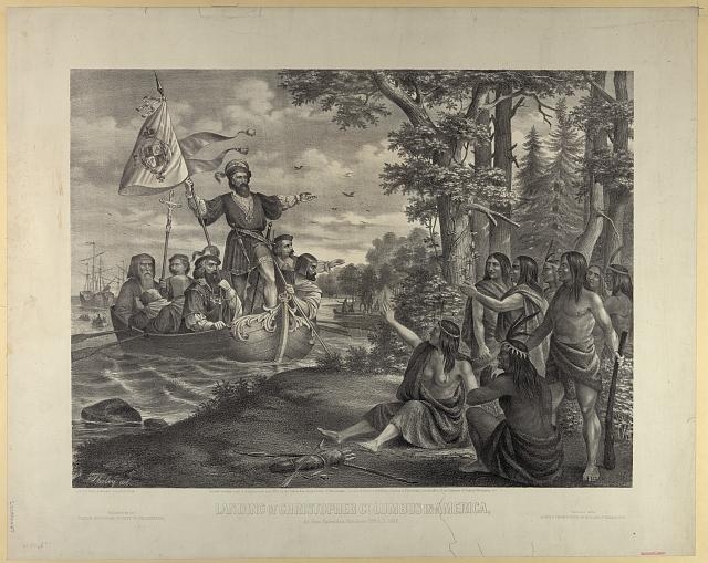 Landing of Christopher Columbus in America, at San...