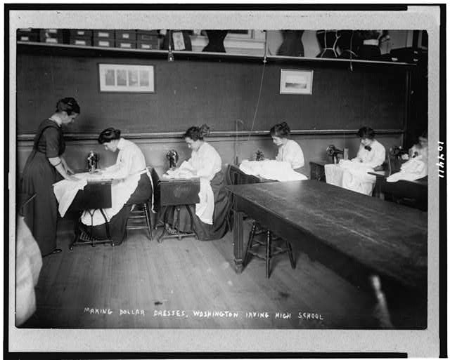 Making dollar dresses, Washington Irving High School