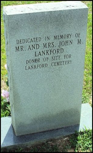 Dedication marker for John & Elizabeth Lankford