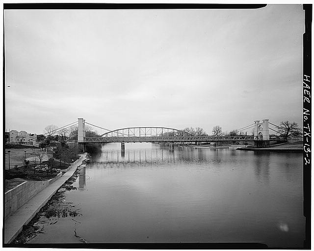 2. GENERAL VIEW OF WACO SUSPENSION BRIDGE, FROM THE...