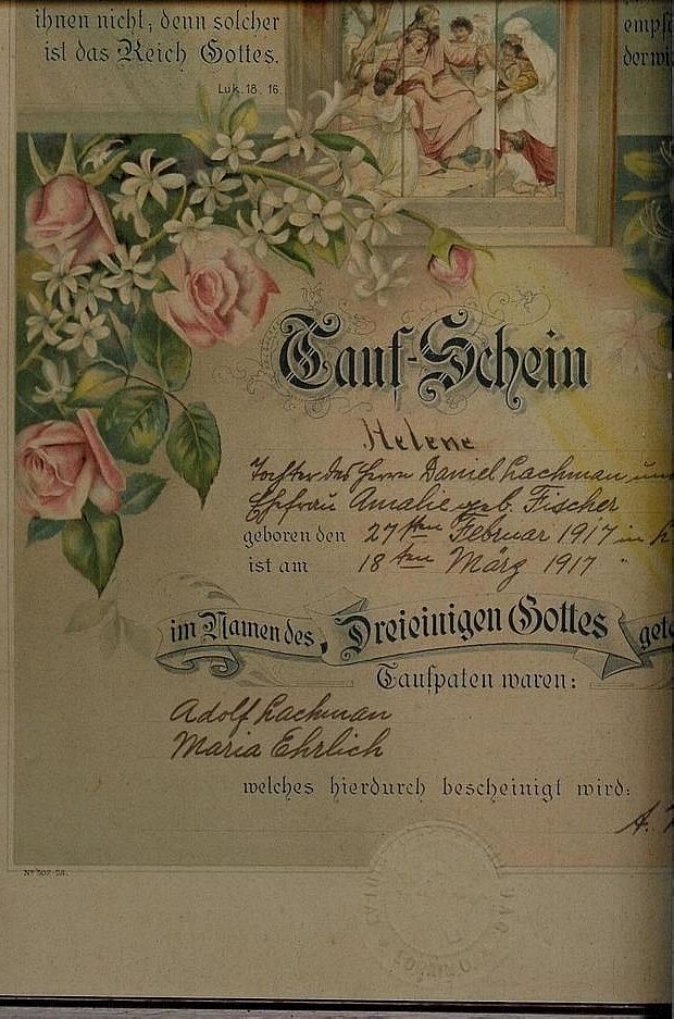 Helene Lachman Baptismal Record
