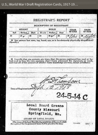 William Keen's WW1 Registration Card, Back