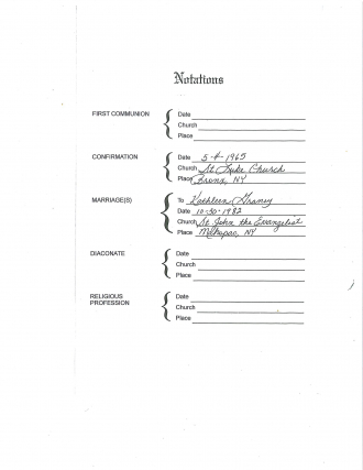 this is on the back of the Baptism kathleen m Graney