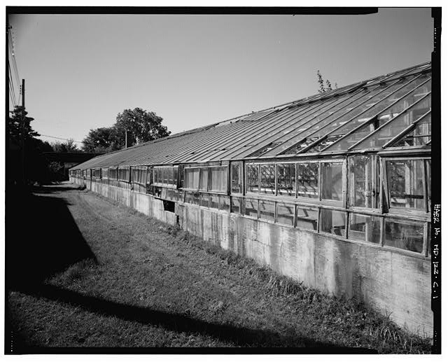 1. VIEW SOUTHWEST, EAST FRONT OF GREENHOUSE #1 (BUILDING...
