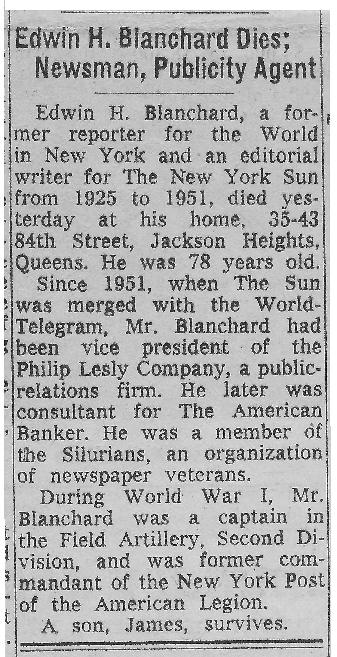 Edwin Blanchard's Obituary.