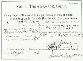 1873 Marriage License - G. Crippen-M. L. Fields