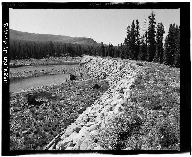 3. VIEW OF CREST AND UPSTREAM FACE OF DAM, LOOKING SOUTH...