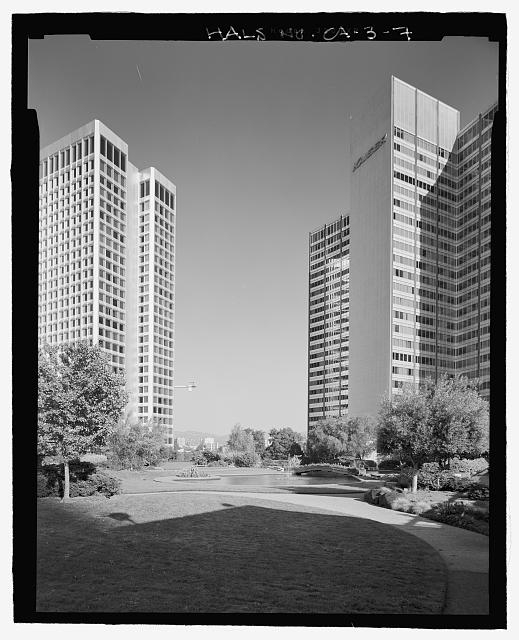 VIEW FROM WEST END OF GARDEN ACROSS POND. KAISER CENTER...