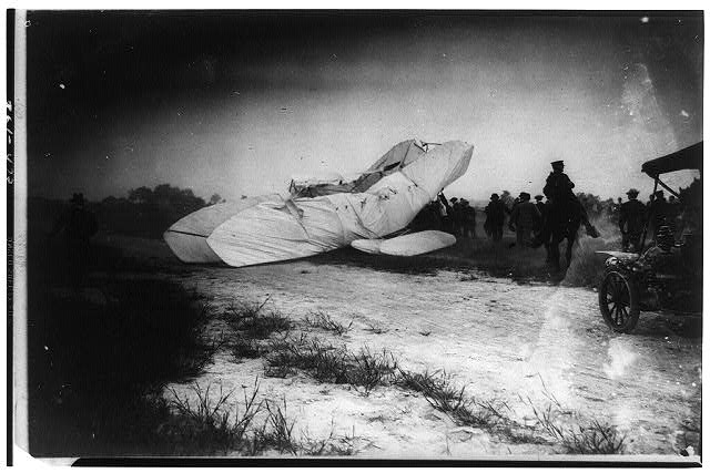 The collapsed Wright airplane photographed just after it...