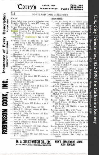 Katherine Agnes “Katie” (Brogan) Keaney -- U.S., City Directories, 1822-1995(1928)