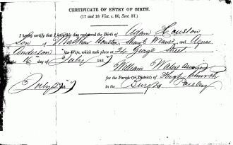 Adam Houston certificate of birth entry