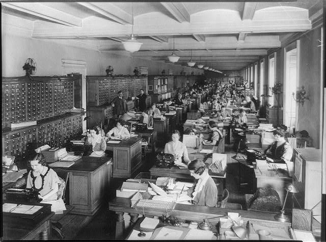 [Library of Congress catalogers at their desks, Library...