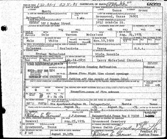 Vernon McCasland death certificate