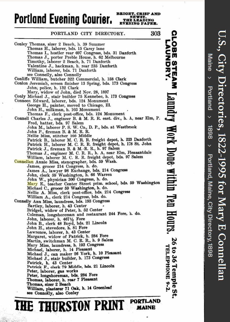 Mary E. (Connellan) Gulliver--U.S., City Directories, 1822-1995(1898)