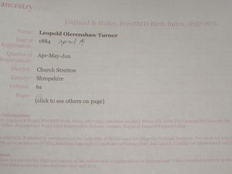 Leopold Olerenshaw Turner birth