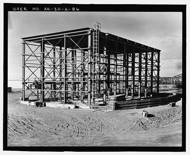 86. View of building no. 105 showing structural steel and...