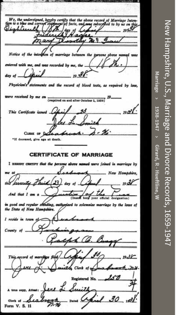 Frederick Jeffrey Haase--New Hampshire, U.S., Marriage and Divorce Records, 1659-1947 (back)