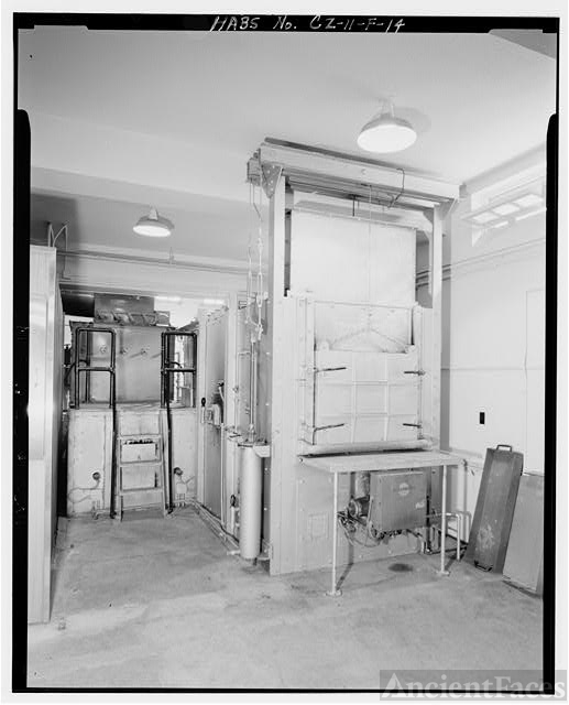 Interior view of crematory incinerator, facing northwest....