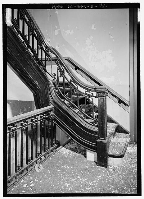 Detail view of west stair in first floor lobby - St....
