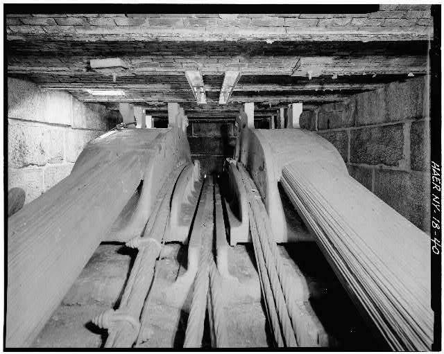 40. View inside Brooklyn Tower looking at cast-iron...