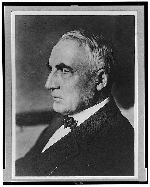 [Warren Harding, head-and-shoulders portrait, facing left]