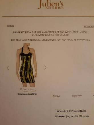Amy Winehouse auction dress