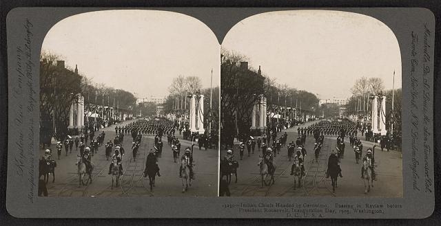 Indian chiefs headed by Geronimo, passing in review...