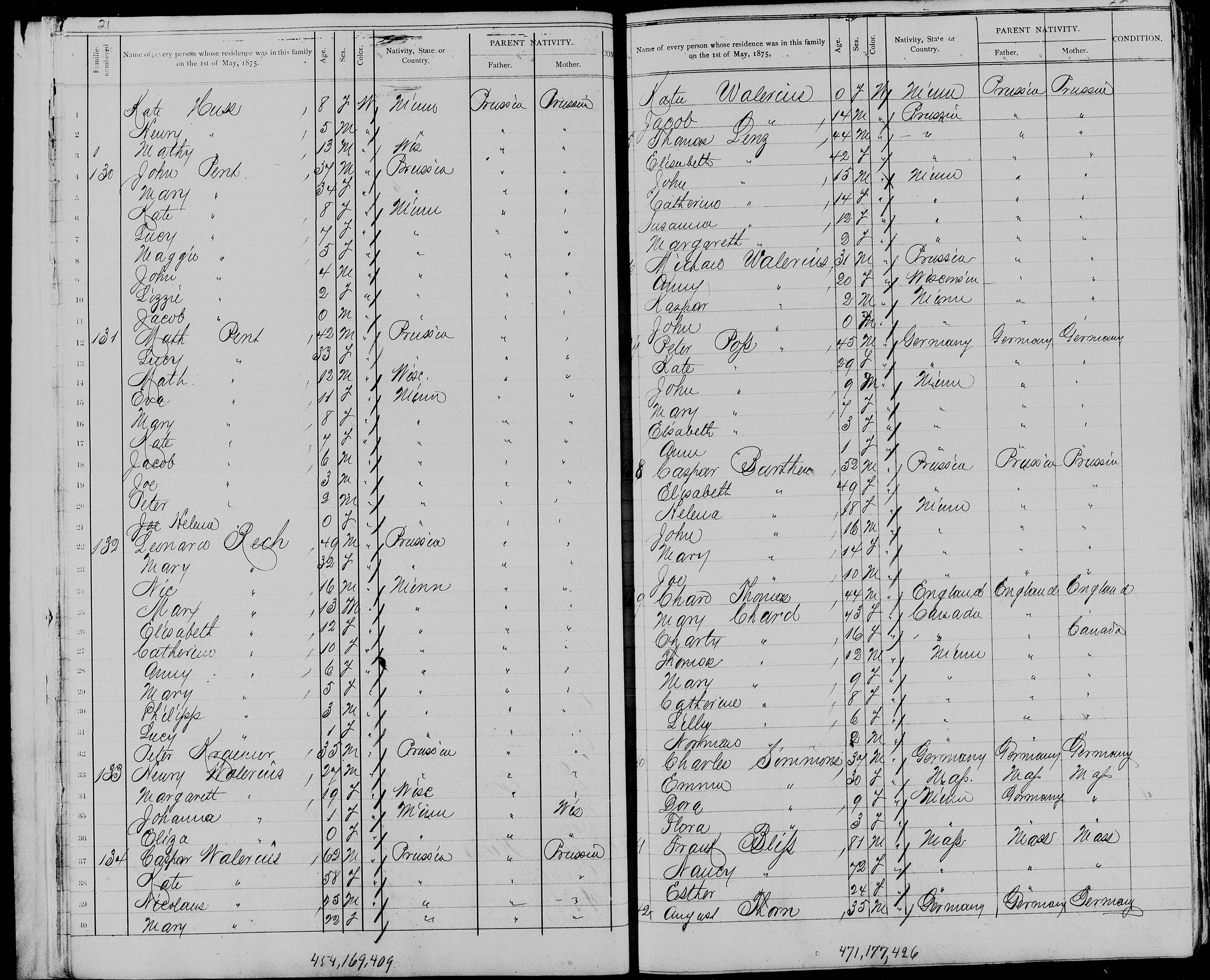 Casper Walerius, 1875 census