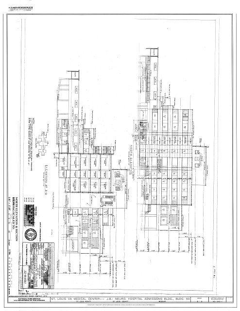 North Elevation and Section - U.S. Veterans Hospital,...