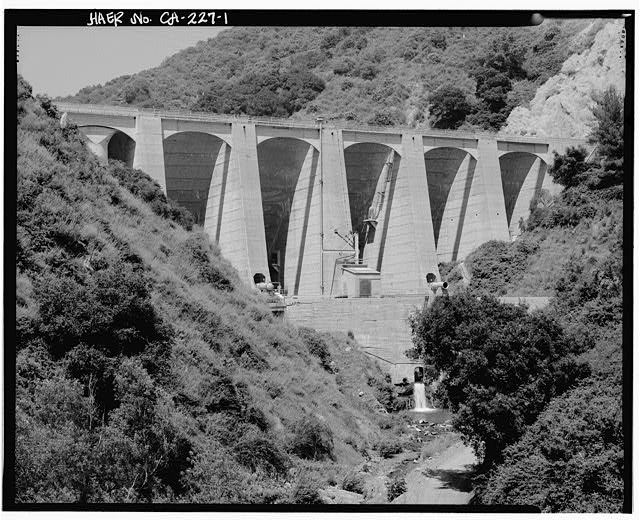 1. DOWNSTREAM ELEVATION VIEW OF BIG DALTON DAM, FACING...
